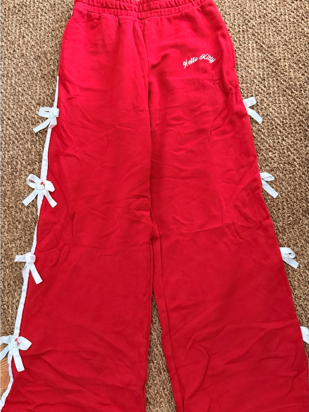 Forever 21 x Hello Kitty & Friends Bow Wide Leg Red Track Pants Women Size S